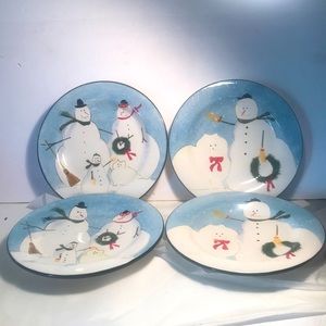Oneida Set Holiday Plates Snowman Kitty